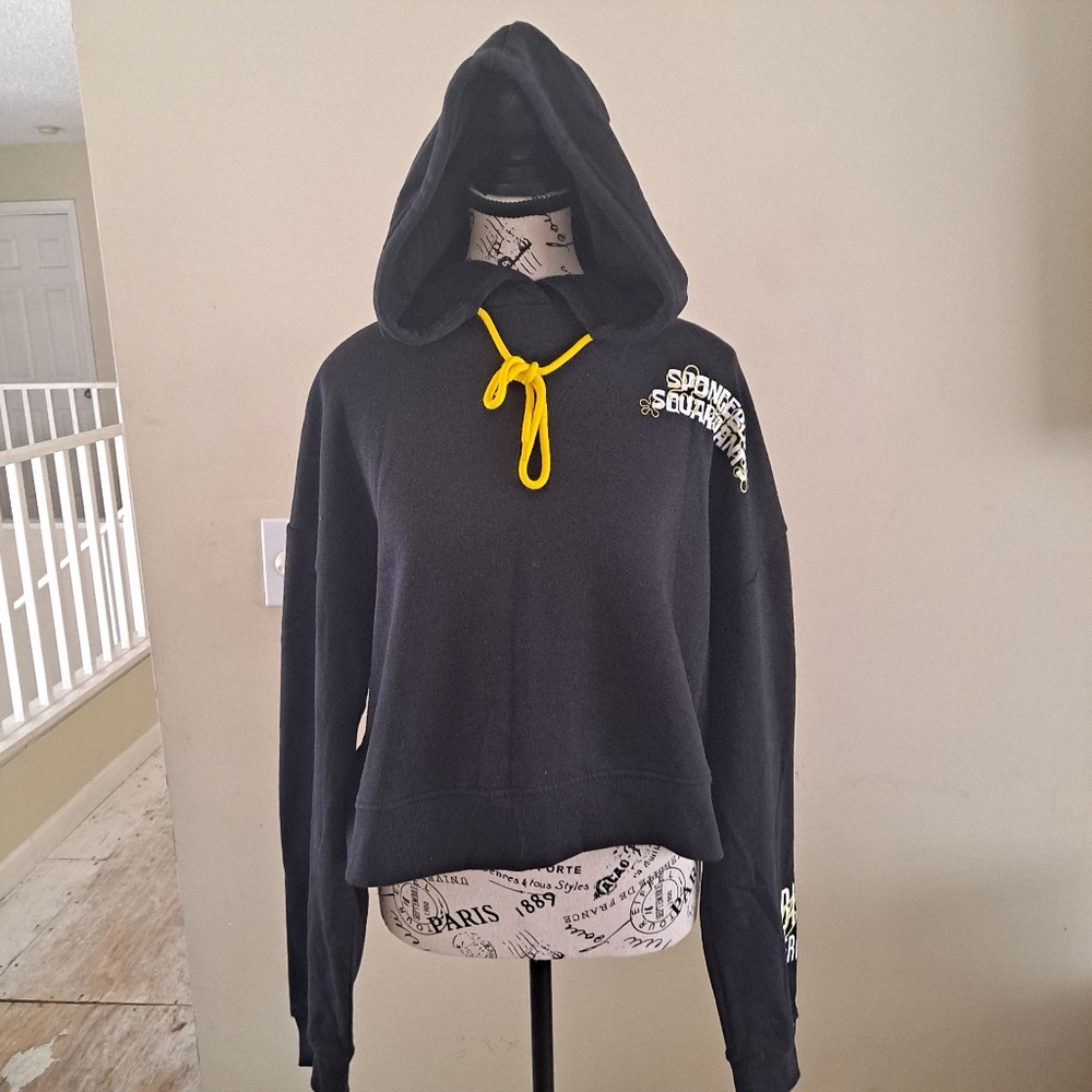 Nickelodeon  Spongebob Cropped Black Hoodie with Yellow Drawstring